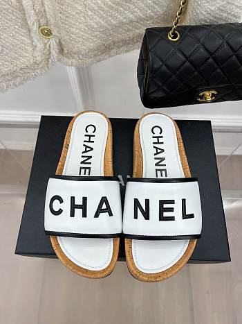 Fortok Chanel Cork Soles Slides White 