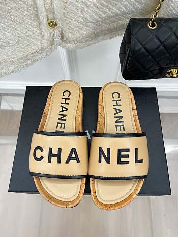 Fortok Chanel Cork Soles Slides Beige