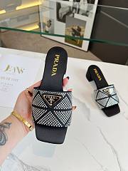 Fortok Prada Satin Crystal Sandals Black - 6