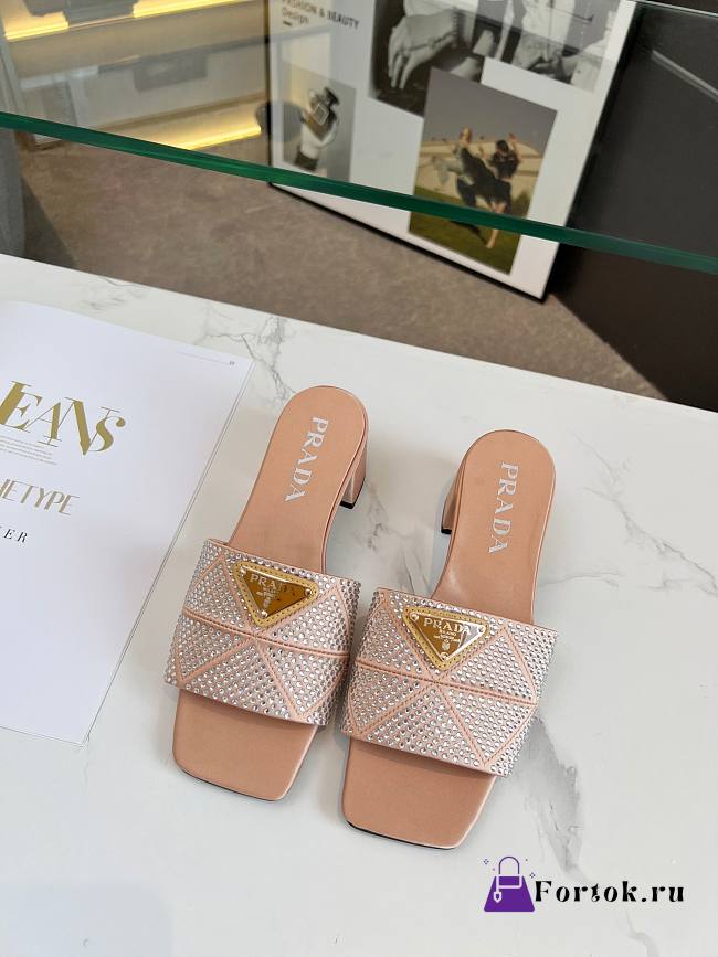 Fortok Prada Satin Crystal Sandals Beige - 1