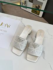 Fortok Prada Satin Crystal Sandals White - 1