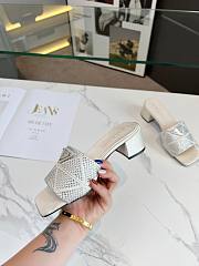 Fortok Prada Satin Crystal Sandals White - 6