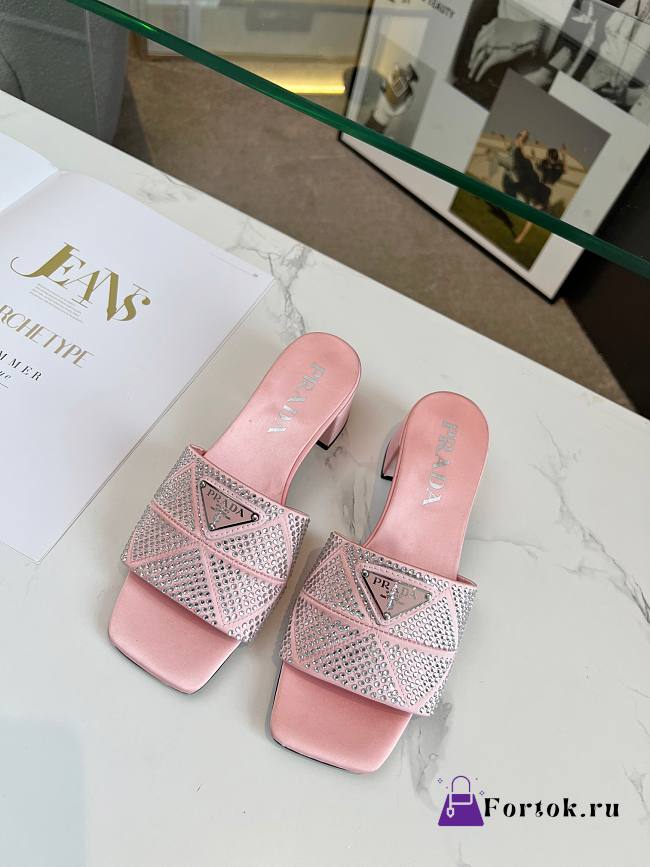 Fortok Prada Satin Crystal Sandals Pink - 1