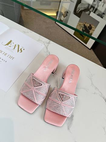 Fortok Prada Satin Crystal Sandals Pink