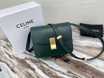 Fortok Celine Lambskin Leather Box Teen Bag in Dark Green 18.5x14.5x6cm