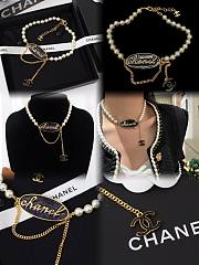 Fortok Chanel Choker Metal & Glass Pearls Gold Pearly Black & Pearly White - 6