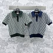 Fortok Fendi 2024 Jacquard Lapel Knitted Top Green/Blue - 1