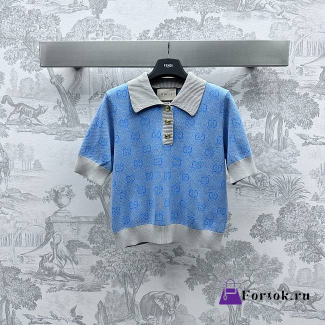 Fortok Gucci GG Wool Jacquard Polo Blue/Pink - 1