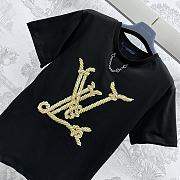 Fortok Louis Vuitton Printed Chain Round Neck T Shirt White/Black - 4