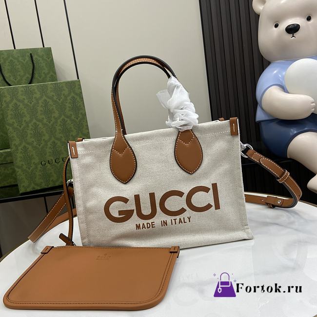 Fortok Gucci Mini Tote Bag With Brown Gucci Print 28x19.5x12cm - 1