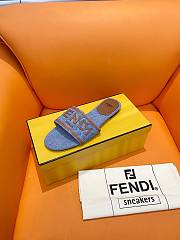 Fortok Fendi Signature Embroidered-logo Slides Denim blue & Brown - 2