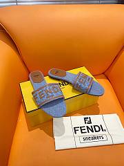 Fortok Fendi Signature Embroidered-logo Slides Denim blue & Brown - 6