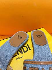 Fortok Fendi Signature Embroidered-logo Slides Denim blue & Brown - 5