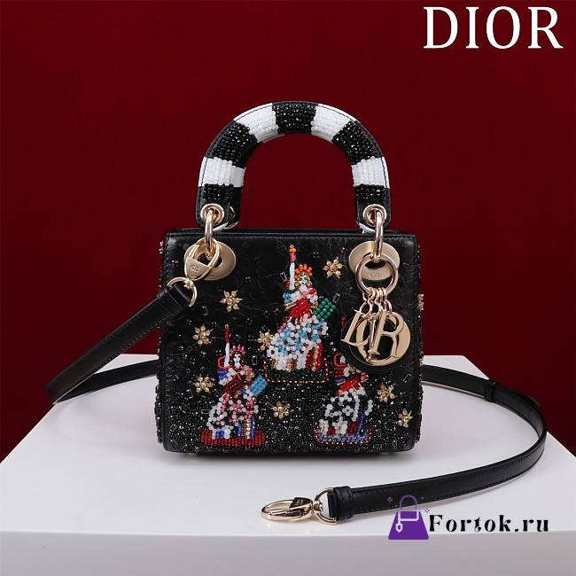 Fortok Dior Lady Three-frame Embroidered Goddess Beads Bag 17x15x7cm - 1