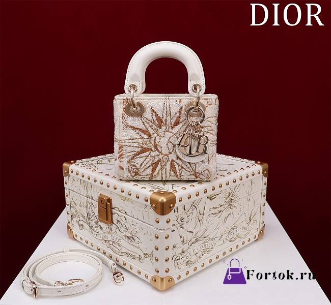 Fortok Dior Lady The Sun Embroidered Bead Bag Beige 12x10.2x5cm - 1