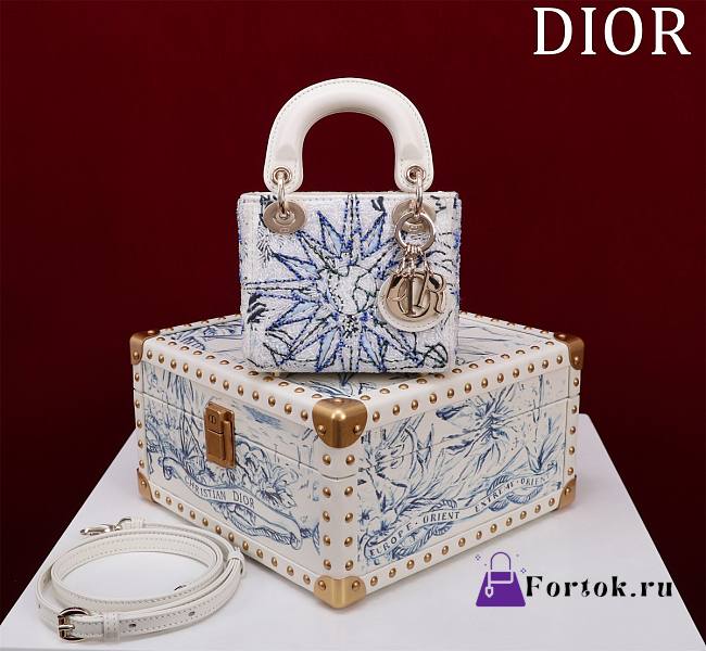 Fortok Dior Lady The Sun Embroidered Bead Bag Blue 12x10.2x5cm - 1