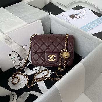 Fortok Chanel Mini Flap Bag With Pearl Burgundy 17cm