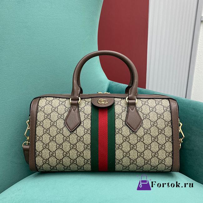 Fortok Gucci GG Supreme Ophidia Web Satchel Bag Beige&Brown 524532 32x16.5x12.5cm - 1