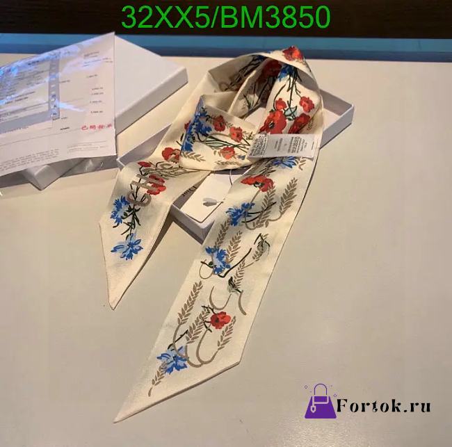 Fortok Dior Hibiscus Silk Scarf 6x105cm - 1