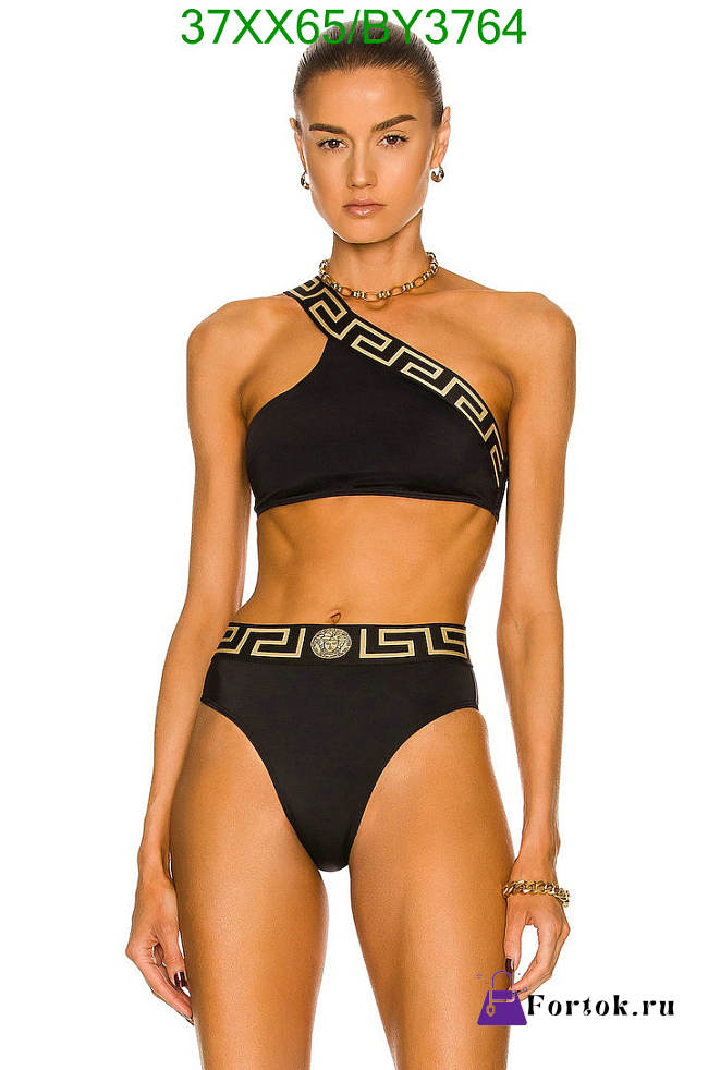 Fortok Versace Greca One-Shoulder Bikini Top Black - 1