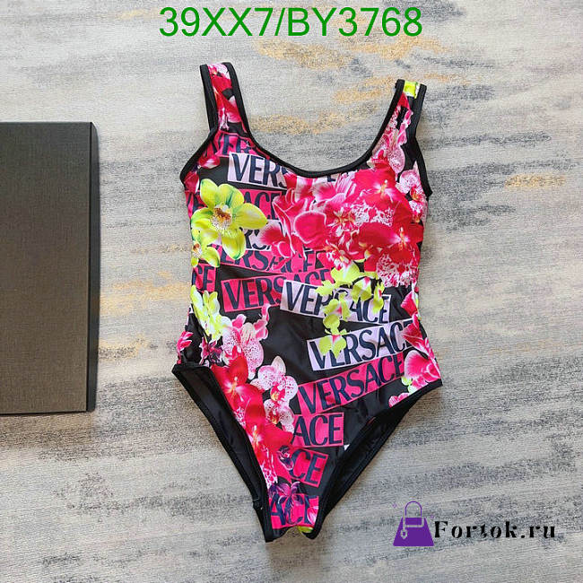Fortok Versace One-piece Printed Swimsuit Black & Pink - 1