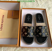 Fortok Louis Vuitton Monogram Espadrilles Black/Gold Logo Slides - 1