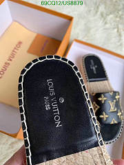 Fortok Louis Vuitton Monogram Espadrilles Black/Gold Logo Slides - 6