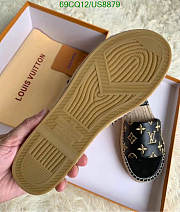 Fortok Louis Vuitton Monogram Espadrilles Black/Gold Logo Slides - 5