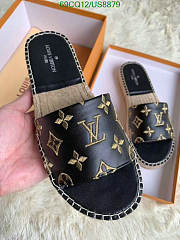 Fortok Louis Vuitton Monogram Espadrilles Black/Gold Logo Slides - 4