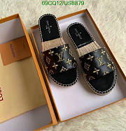 Fortok Louis Vuitton Monogram Espadrilles Black/Gold Logo Slides - 2