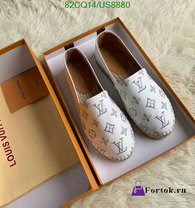 Fortok Louis Vuitton Monogram Espadrilles White/Silver Logo Slip-on - 1