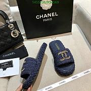 Fortok Chanel Raffia CC Logo Slip On Espadrille Sandals Blue Navy - 2