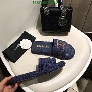 Fortok Chanel Raffia CC Logo Slip On Espadrille Sandals Blue Navy - 3