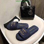 Fortok Chanel Raffia CC Logo Slip On Espadrille Sandals Blue Navy - 4
