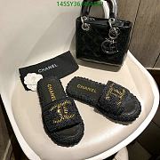 Fortok Chanel Raffia CC Logo Slip On Espadrille Sandals Black - 6