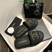 Fortok Chanel Raffia CC Logo Slip On Espadrille Sandals Black - 2