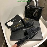 Fortok Chanel Raffia CC Logo Slip On Espadrille Sandals Black - 5