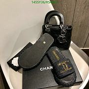Fortok Chanel Raffia CC Logo Slip On Espadrille Sandals Black - 3
