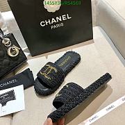 Fortok Chanel Raffia CC Logo Slip On Espadrille Sandals Black - 4