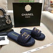 Fortok Chanel Raffia CC Logo Slip On Espadrille Sandals Blue Navy - 1