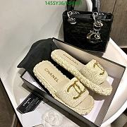 Fortok Chanel Raffia CC Logo Slip On Espadrille Sandals Cream - 6
