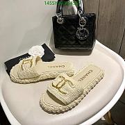 Fortok Chanel Raffia CC Logo Slip On Espadrille Sandals Cream - 3