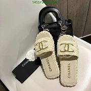 Fortok Chanel Raffia CC Logo Slip On Espadrille Sandals Cream - 2
