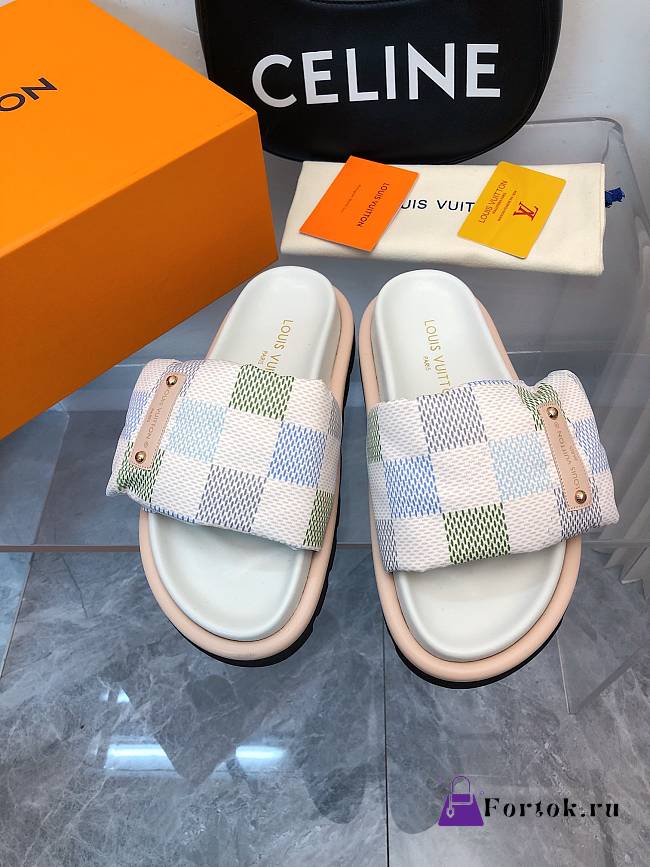 Fortok Louis Vuitton Pool Pillow Flat Comfort Mules Bleu Clair - 1