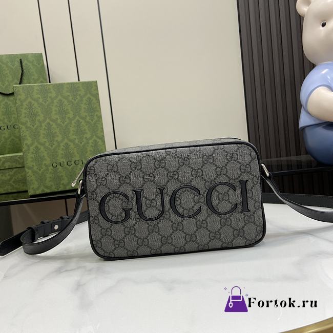 Fortok Gucci Mini Shoulder Bag Grey and Black GG Supreme Canvas 768391 14x23.5x6cm - 1