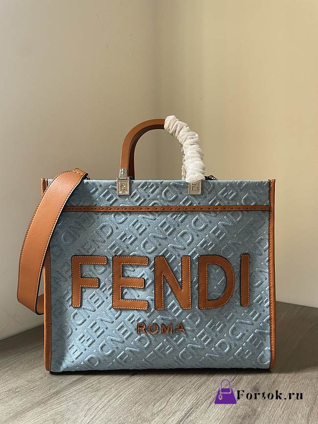 Fortok Fendi Sunshine Denim Blue Tote Bag 35x17x31cm - 1