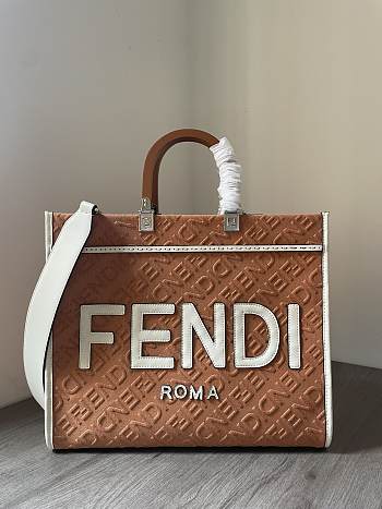 Fortok Fendi Sunshine Denim Brown Tote Bag 35x17x31cm