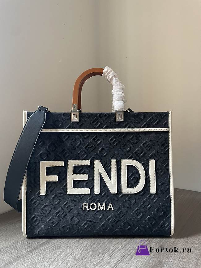 Fortok Fendi Sunshine Denim Black Tote Bag 35x17x31cm - 1