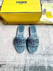 Fortok Fendi Denim Logo Slide Sandals in Blue  - 1