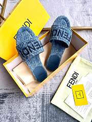 Fortok Fendi Denim Logo Slide Sandals in Blue  - 3